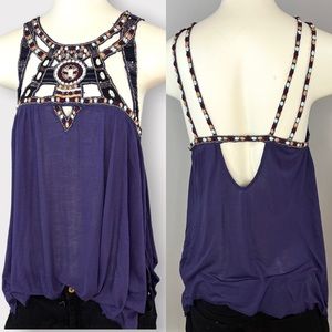 Free People Purple Embellished Tank Top